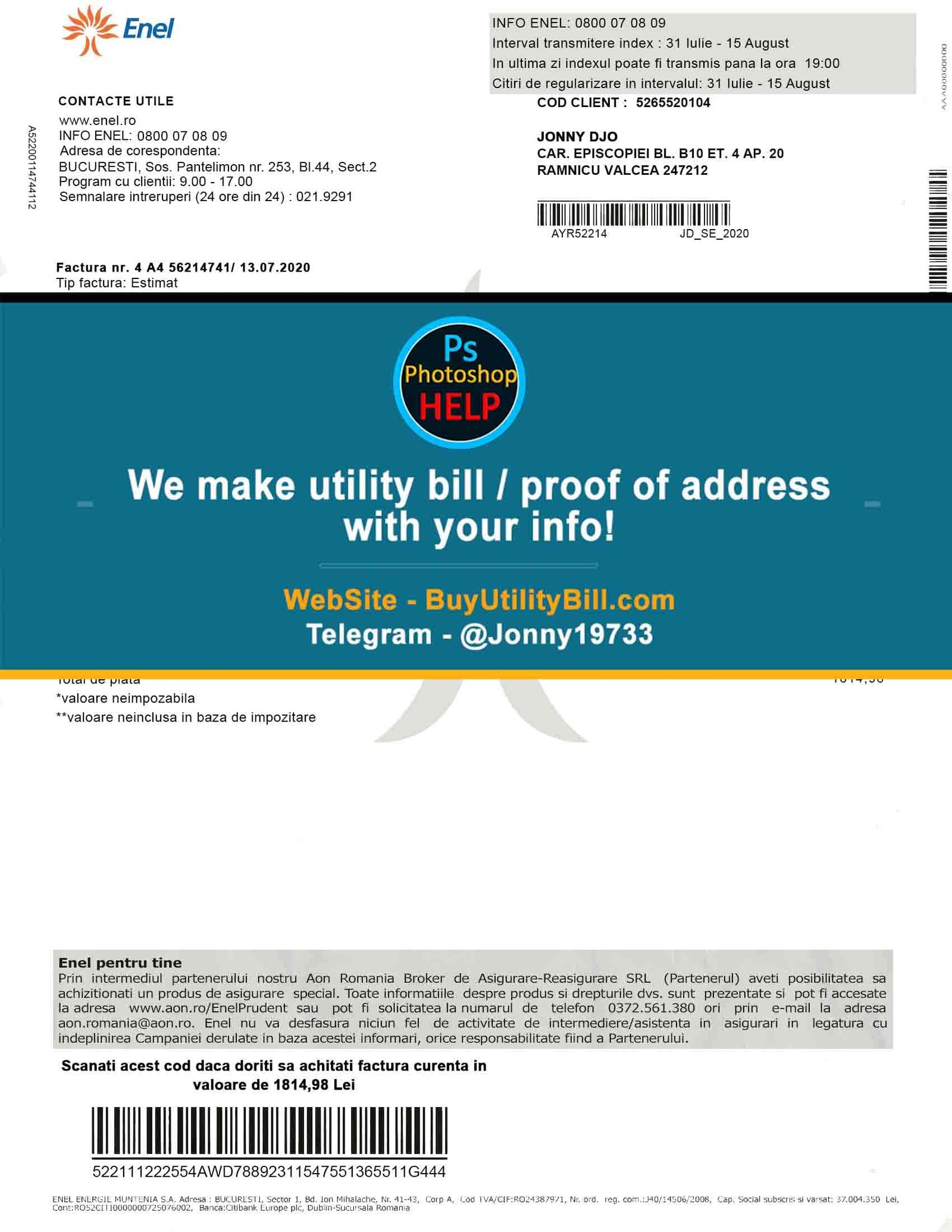 Romania Energy Fake Utility Bill Enel Fake Utility bill
